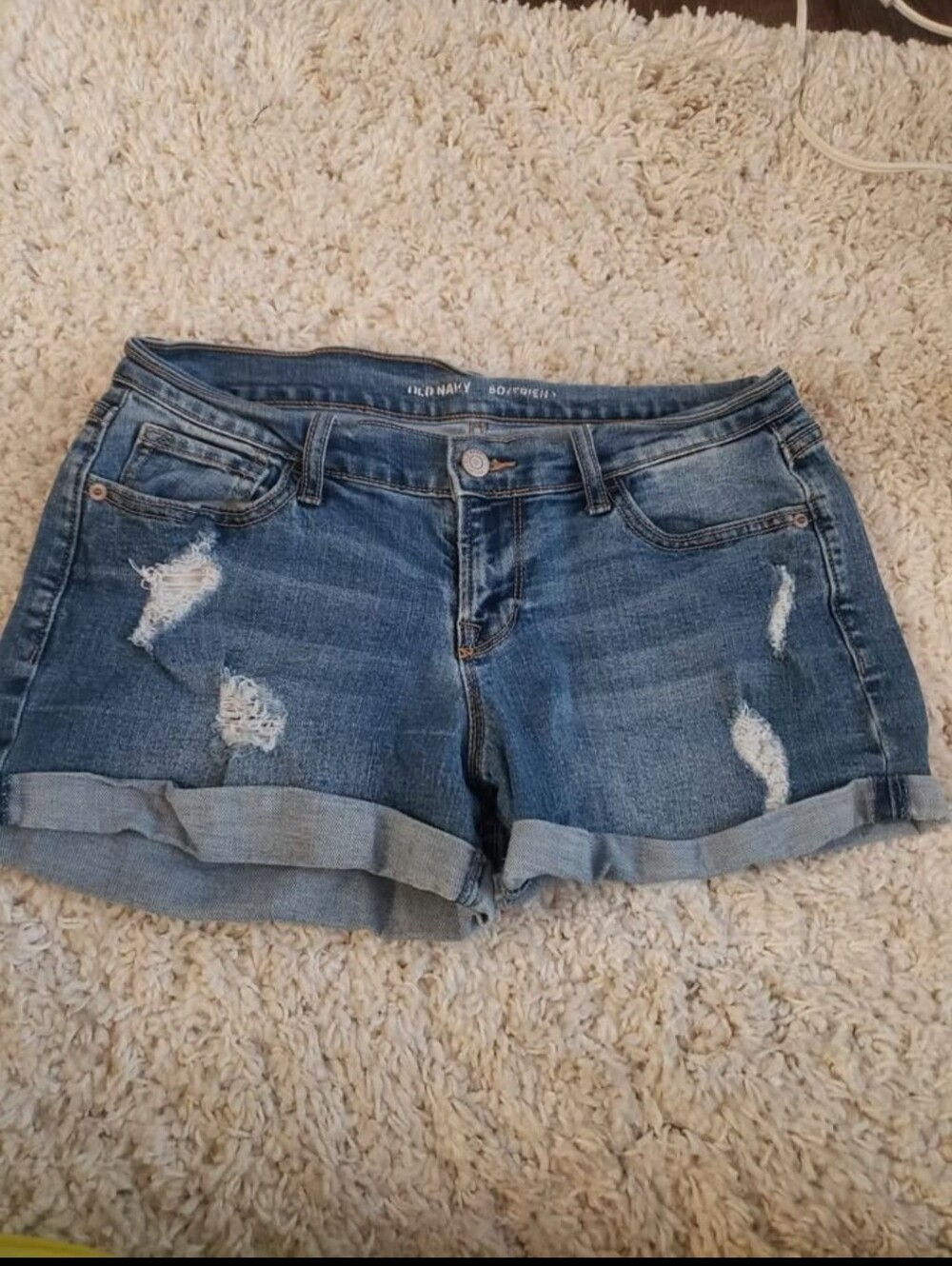 Old Navy Rolled-Cuff Distressed Jean Shorts - Blue Denim